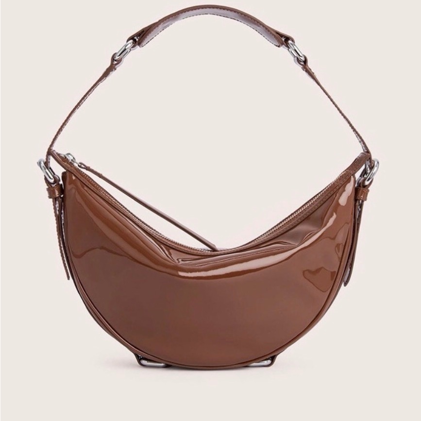 By Far Gib Shoulder Bag Brown Patent Leather